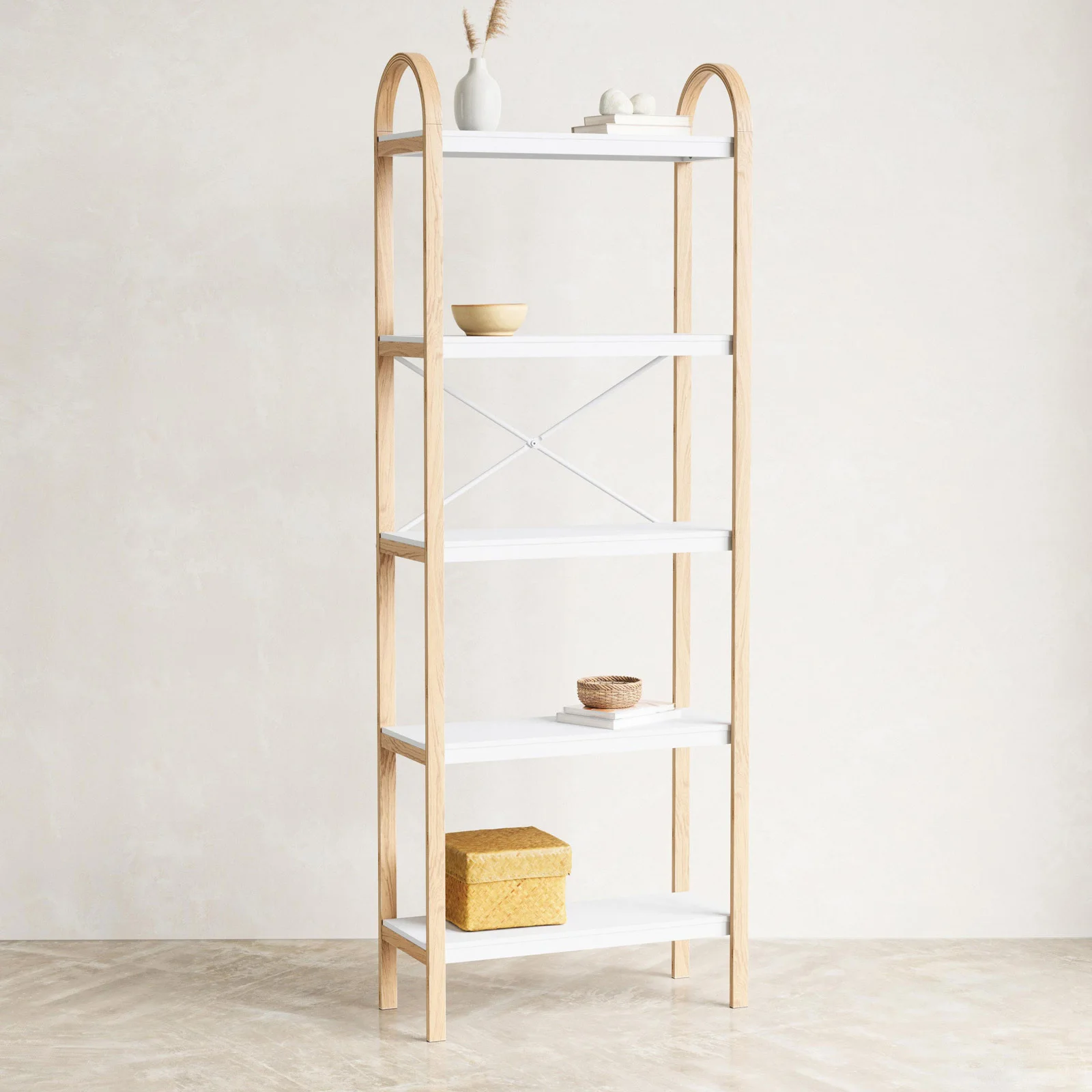 

！@Combohome Modern Furniture Large 5 Tiers Bamboo Wood Shelf