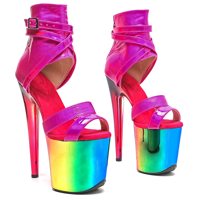 Leecabe  20CM/8inches shiny PU  Upper Open Toe  Fashion trend  high heel  platform Sandals stripper heel Pole Dance shoes