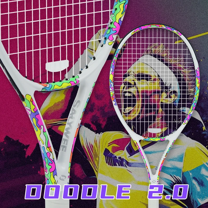 

Обновленная модель - Теннисная ракетка Doodle2.0 Carbon, легкая профессиональная для взрослых, с ярким граффити-дизайном, бесплатные аксессуары