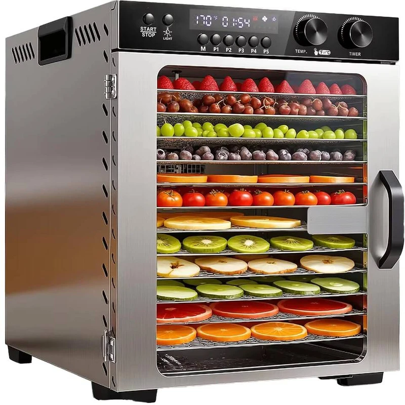 

12 Trays Household Food Dehydrator Machine 86F-194F Temp Control 5 Custom Memories 48H Timer Stainless Steel Dryer Meat