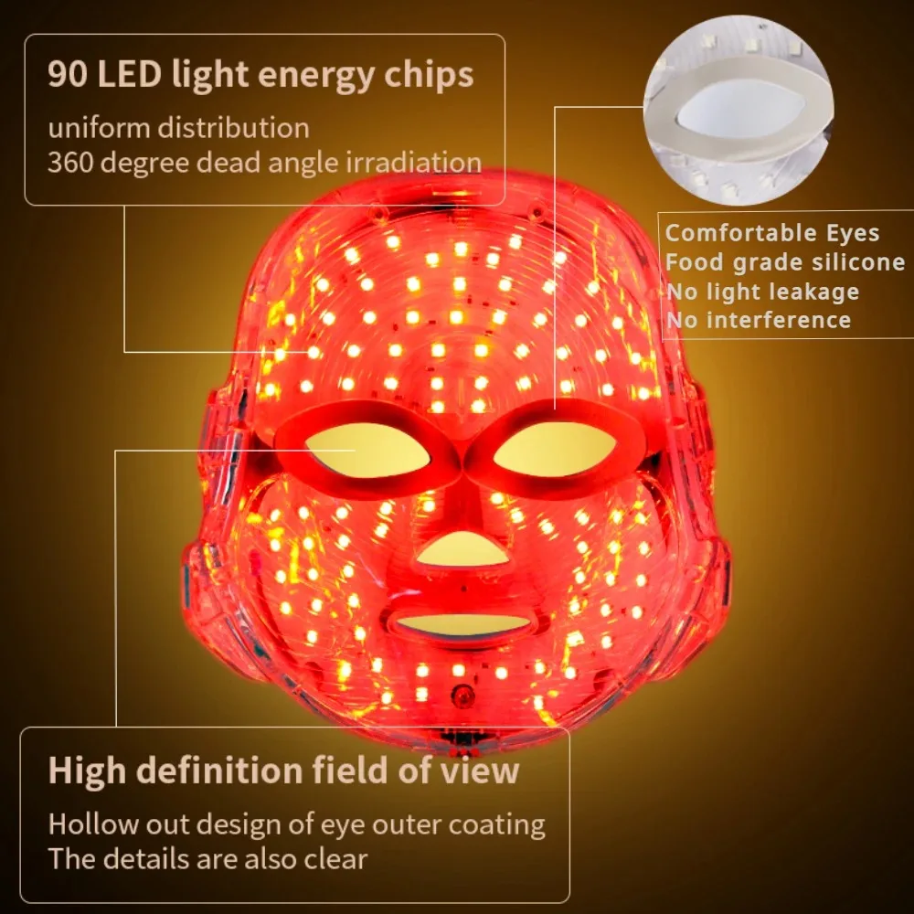 Máscara Facial LED sem fio para cuidados com a pele, luz vermelha, terapia Photon, anti-envelhecimento, anti-rugas, remoção de acne, dispositivo de beleza, 7 cores