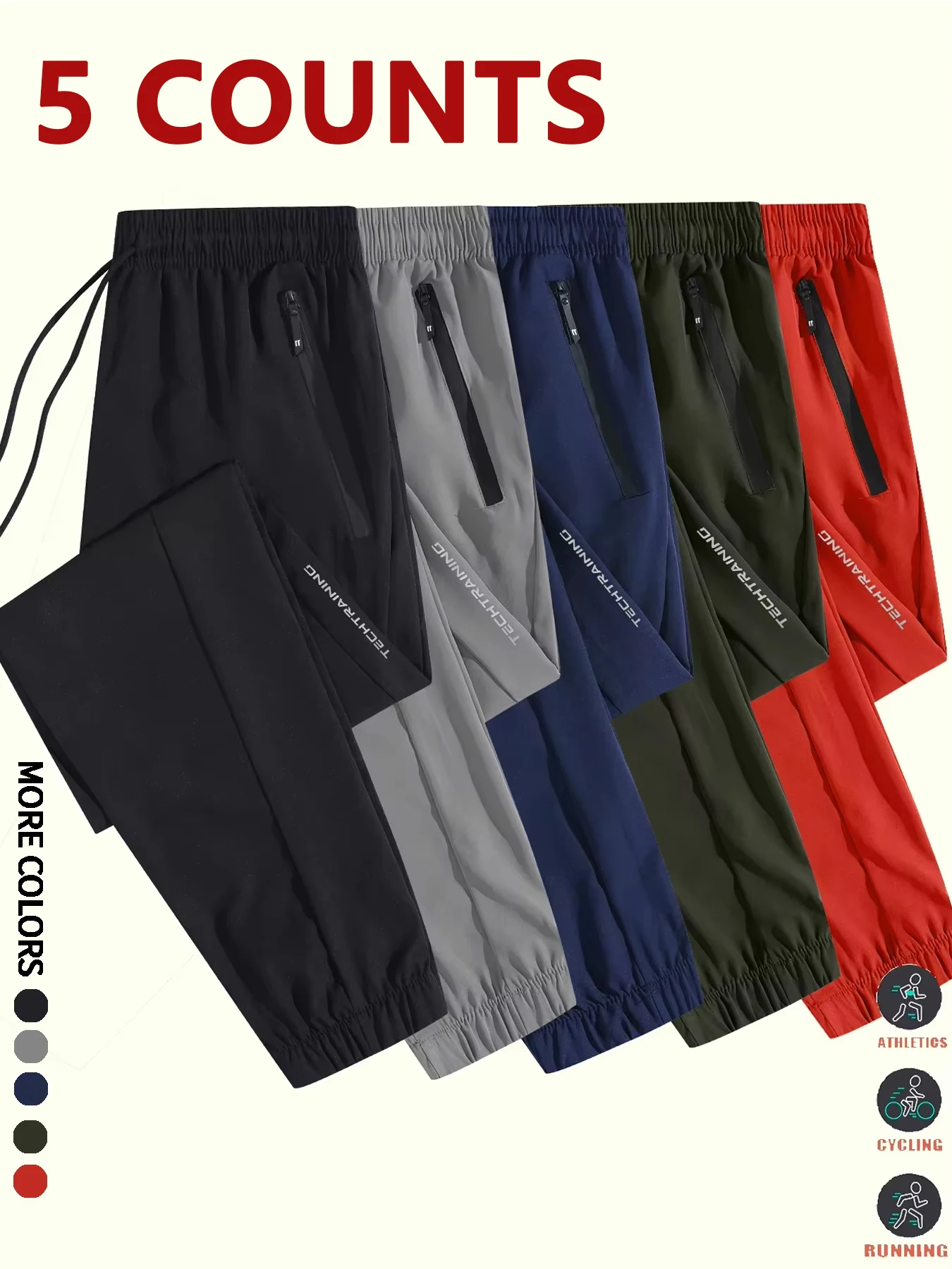 

Men's letter print drawstring waist pants, light and breathable fabric, casual regular fit pocket jogging bottoms for everyday w