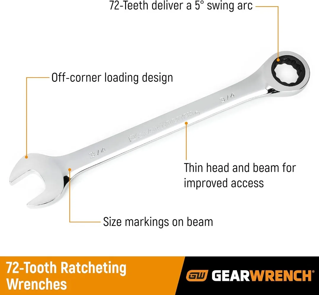 34 Pc. Standard & Stubby Ratcheting Wrench Set, SAE & Metric - 85034