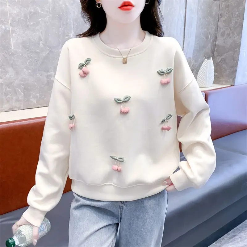 Spring Autumn New Fashion Elegant Round Neck Hoodie Casual Versatile Western Commuting Solid Color Clothing Women's Sweatshirts