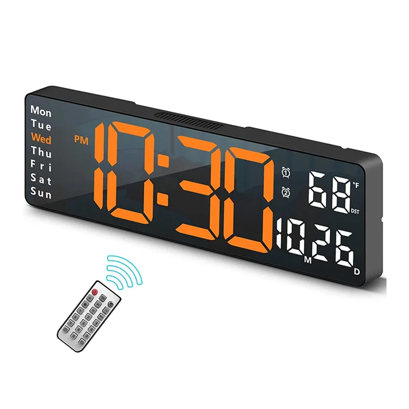 ABKO-13Inch Large Display LED Digital Wall Clock Remote Control Table Alarm Clock Date Week Timer Automatic Dimmer Clock