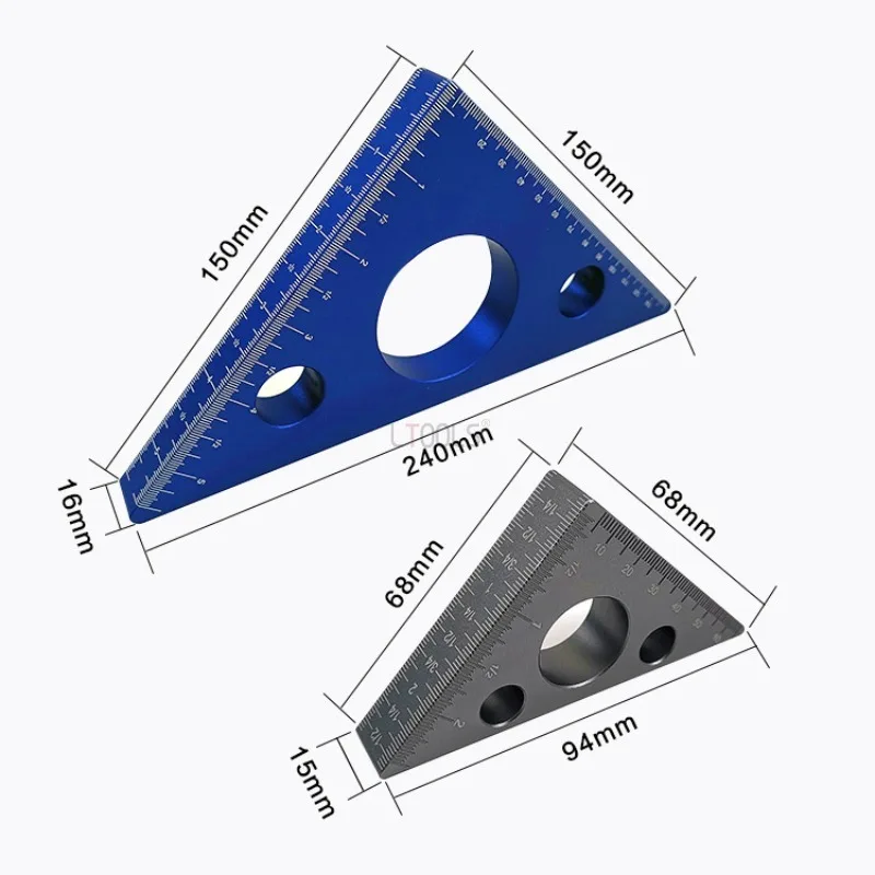 S/L Right Angle Ruler Aluminum Alloy Pocket Square DIY Woodworking Triangle Ruler Height Measuring Gauging Woodworking Tools