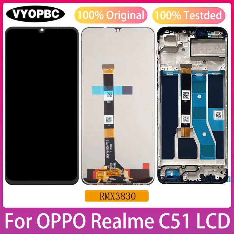 LCD Display For OPPO Realme C51 With Frame Panel Digitizer Assembly Repair Replacement Parts RMX3830 Original Touch Screen