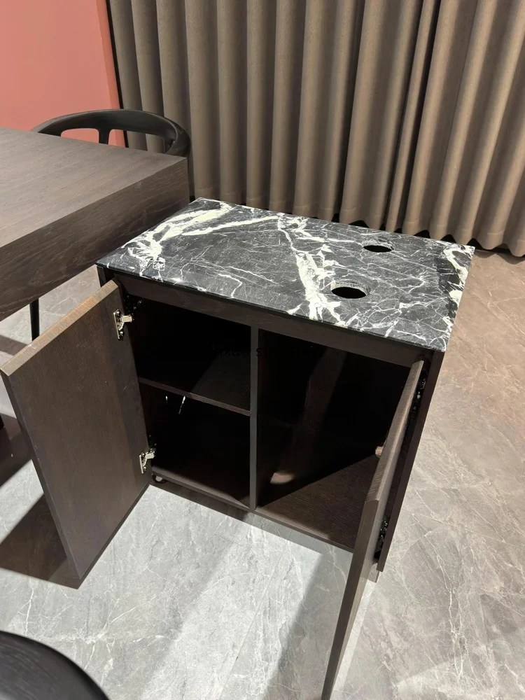 Black and white flower marble tea cabinet, simple modern boiling table on the side of the kettle