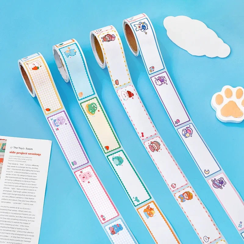 Student Cartoon Tape Name Sticker Creative Multi-functional Message Index Sticker Ins Children\'s Cute Handwritten Label Sticker
