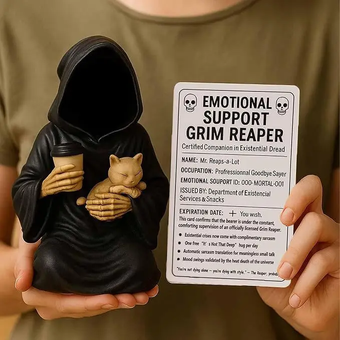 Bauhaus-Inspired Resin Grim Reaper Sculpture for Halloween Decor – Minimalist Sickle-Wielding Figure and Feline-Themed Variant i