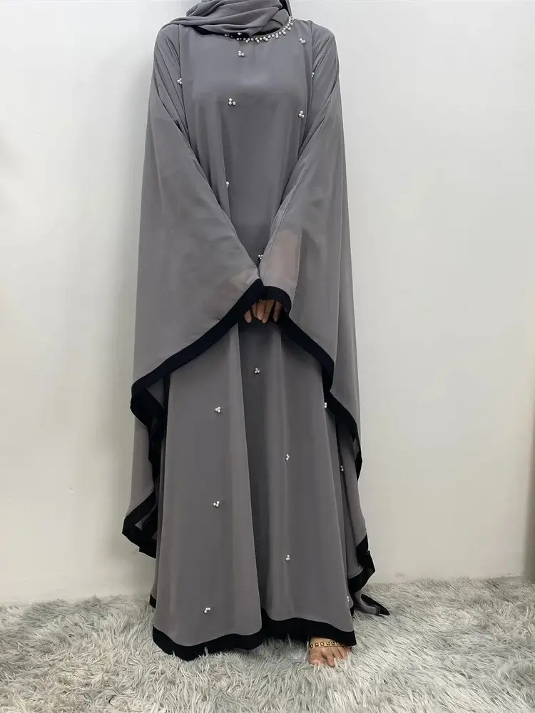 Fashion Pearl beading muslim dress Oversized Robe abaya syari female full length Muslim abaya Worship Service abayas wy1988