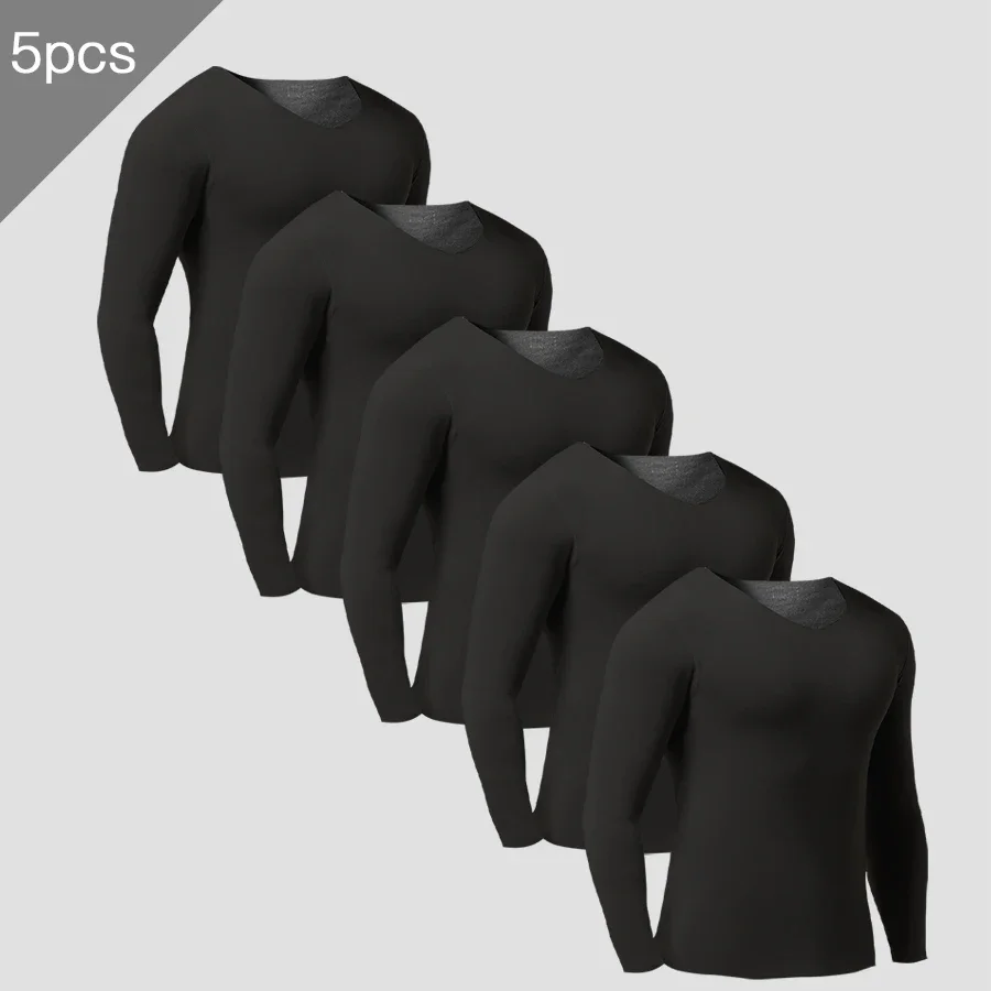 

5 шт. Мужское термобелье с начесом и утолщенным V-образным вырезом, длинные кальсоны на осень и зиму