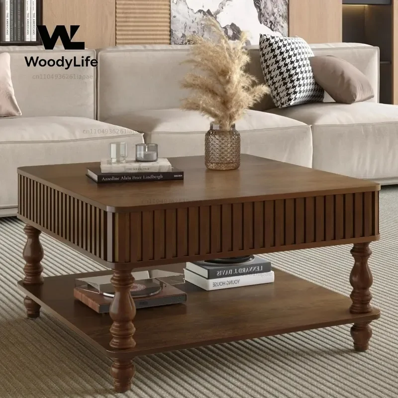 Square Lift Top Coffee Table with Storage Farmhouse Center Table