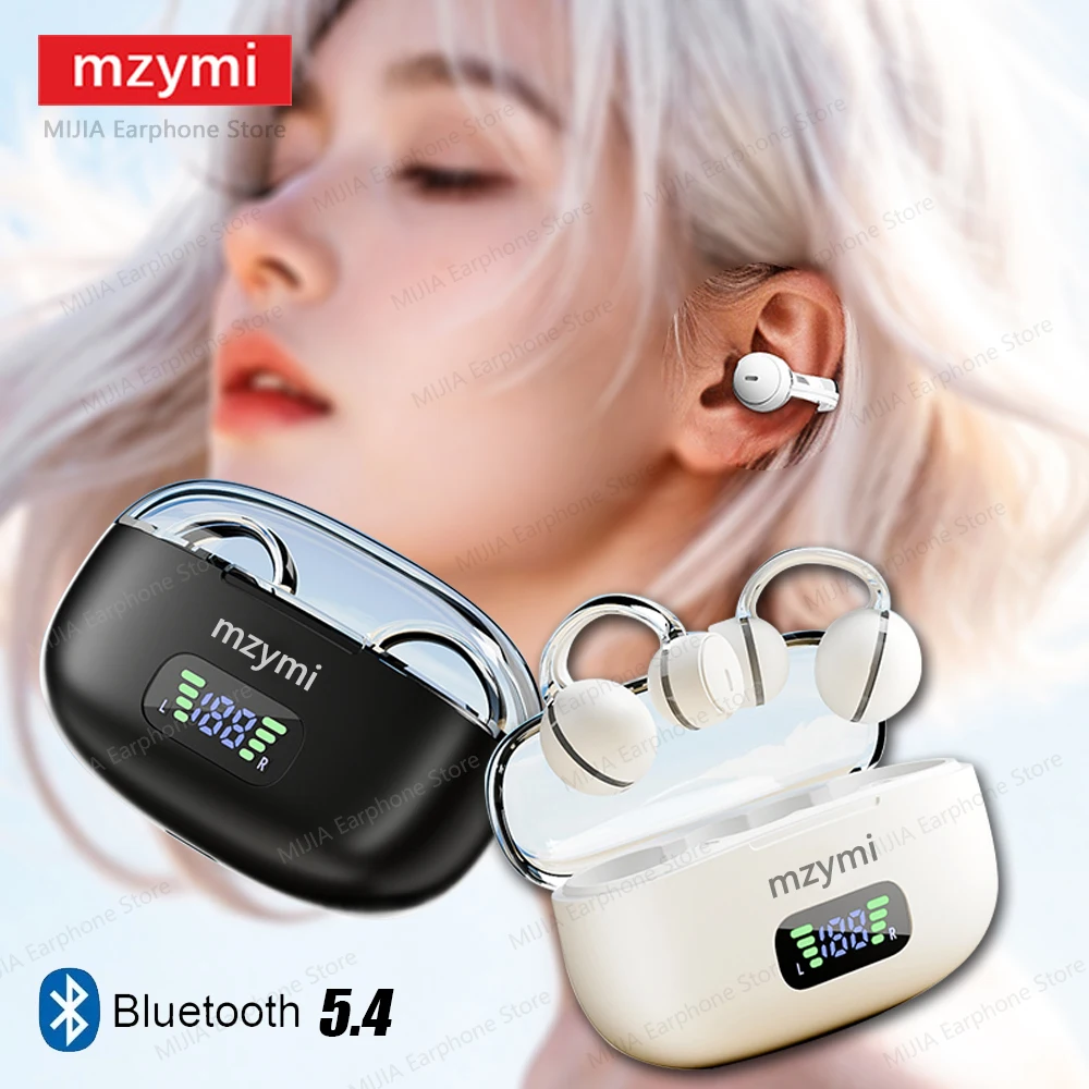 mzymi S39 Ear Clip ENC Headset Wireless Bluetooth5.4 Headphone LED Digital Display Sport Running Earphone For XIAOMI