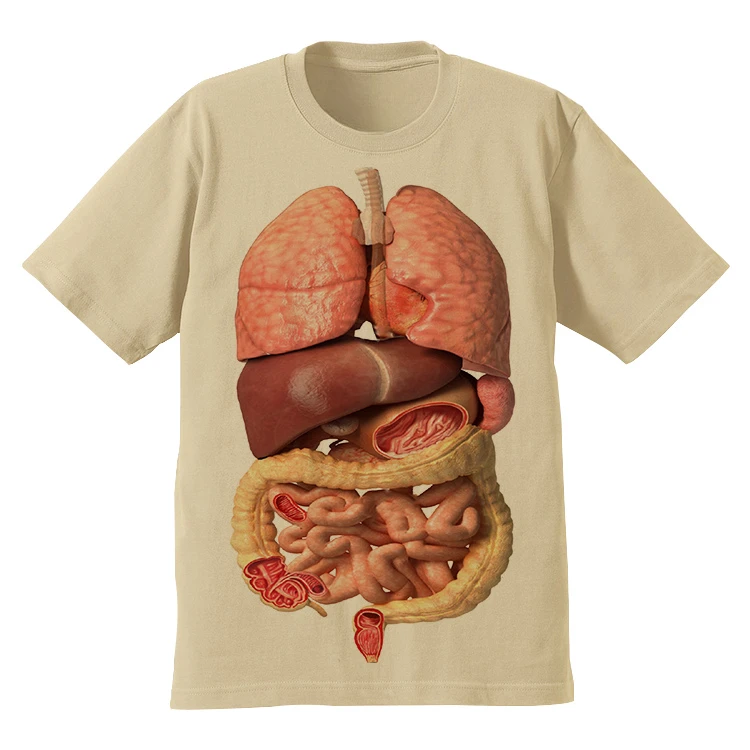 Spoof Heavy Taste Horror Bloody Human Anatomy Organs Viscera Alternative Cotton Printed Short-sleeve T-shirt Spoof Essential