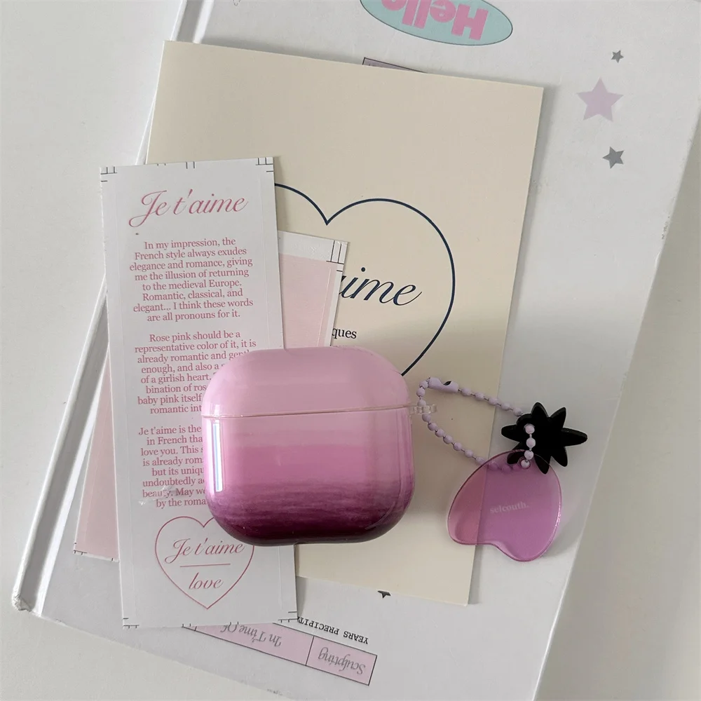 Gradient Pink purple Cute Headphone Case For Airpods Pro 2 4 3 Cover TPU Silicone Headset Charging Case For Airpod 4 Generation - view 2