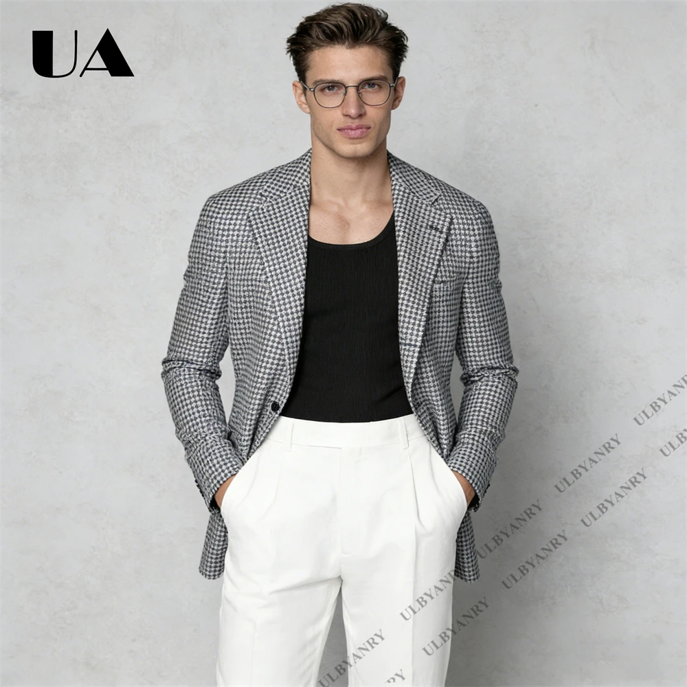 

Мужской пиджак с узором «гусиная лапка», на одной пуговице, приталенный, повседневный и деловой, для офиса (размеры XXS - 7XL)