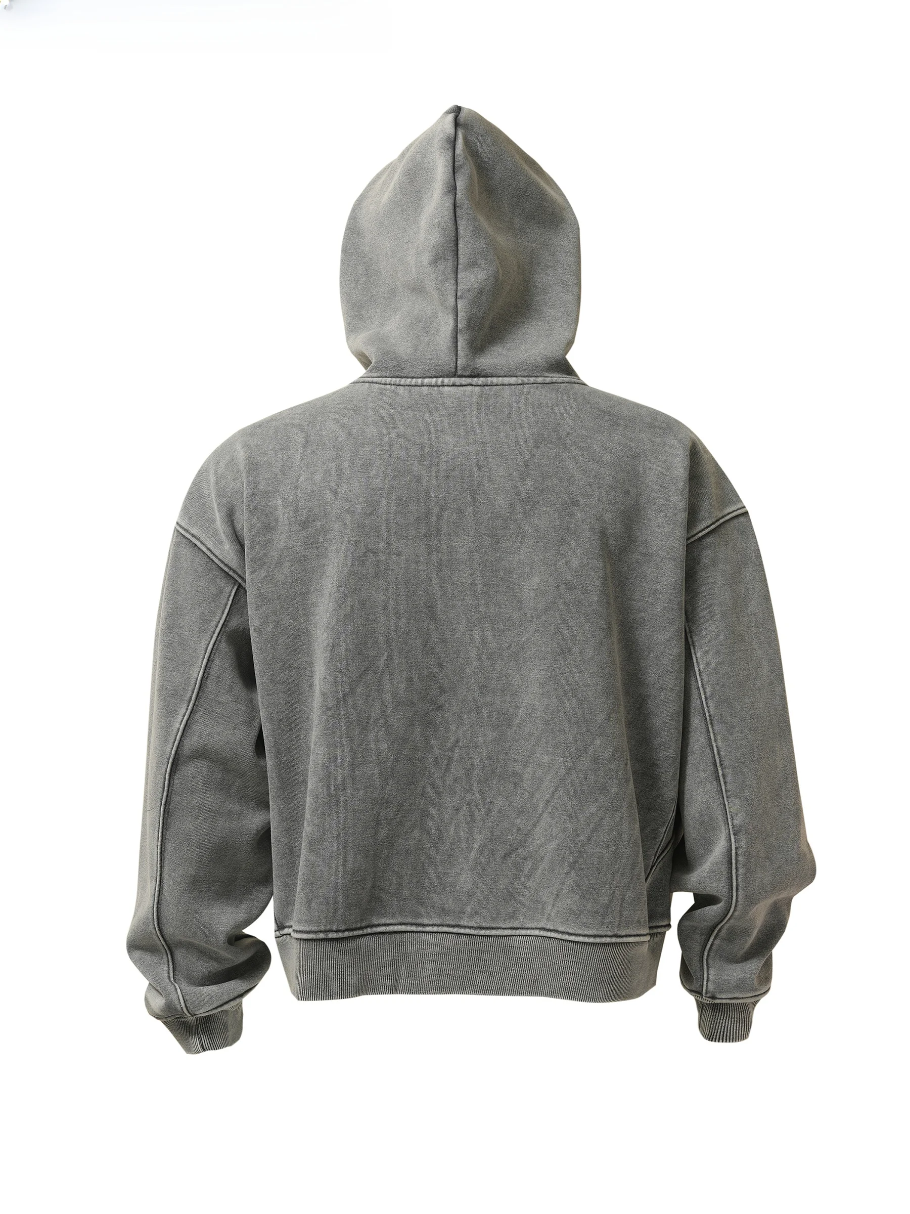 Heavyweight Vintage Washed Fleece Hooded Open Cardigan Sweatshirt Short Style Outerwear 380g Polyester Elastic Fiber Men's Wear