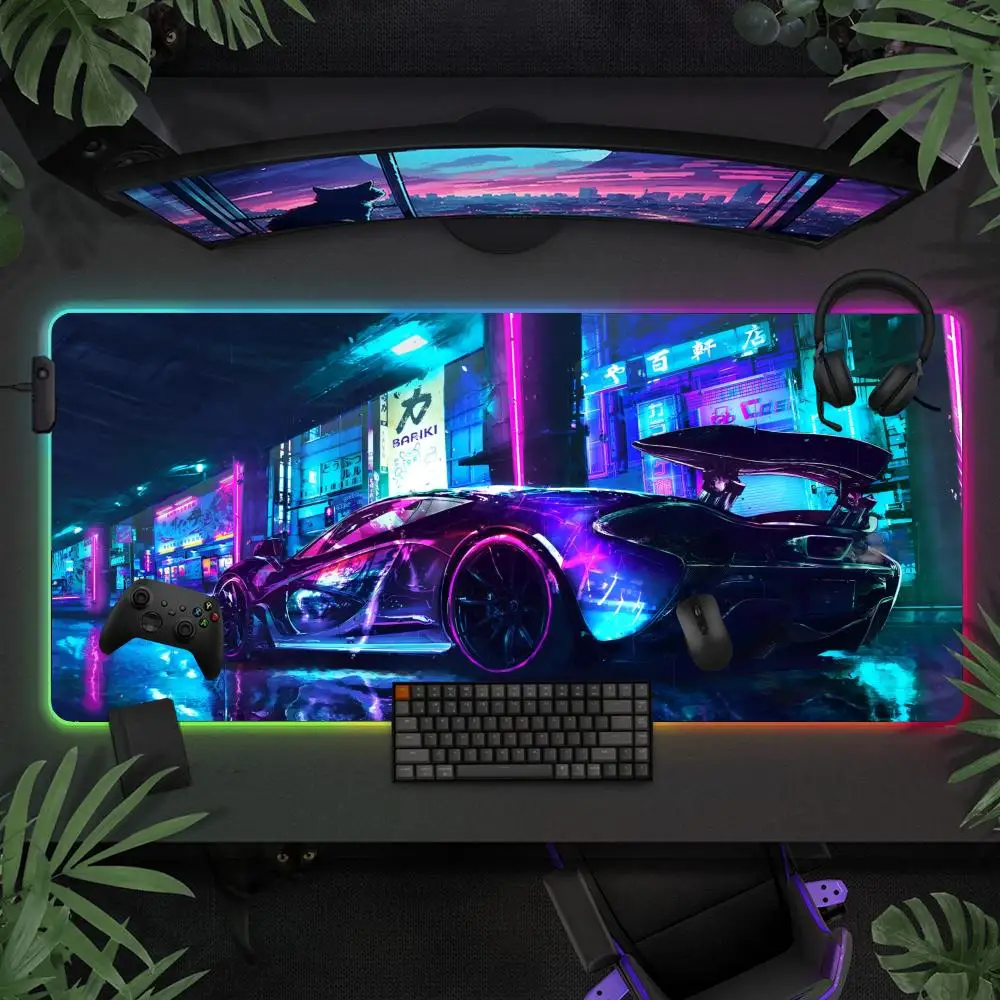 

Футуристический спортивный автомобильный коврик для игровой мыши RGB, настольный коврик, аксессуары для геймеров, большой коврик для мыши со светодиодной подсветкой, ковер для ПК, компьютера с подсветкой