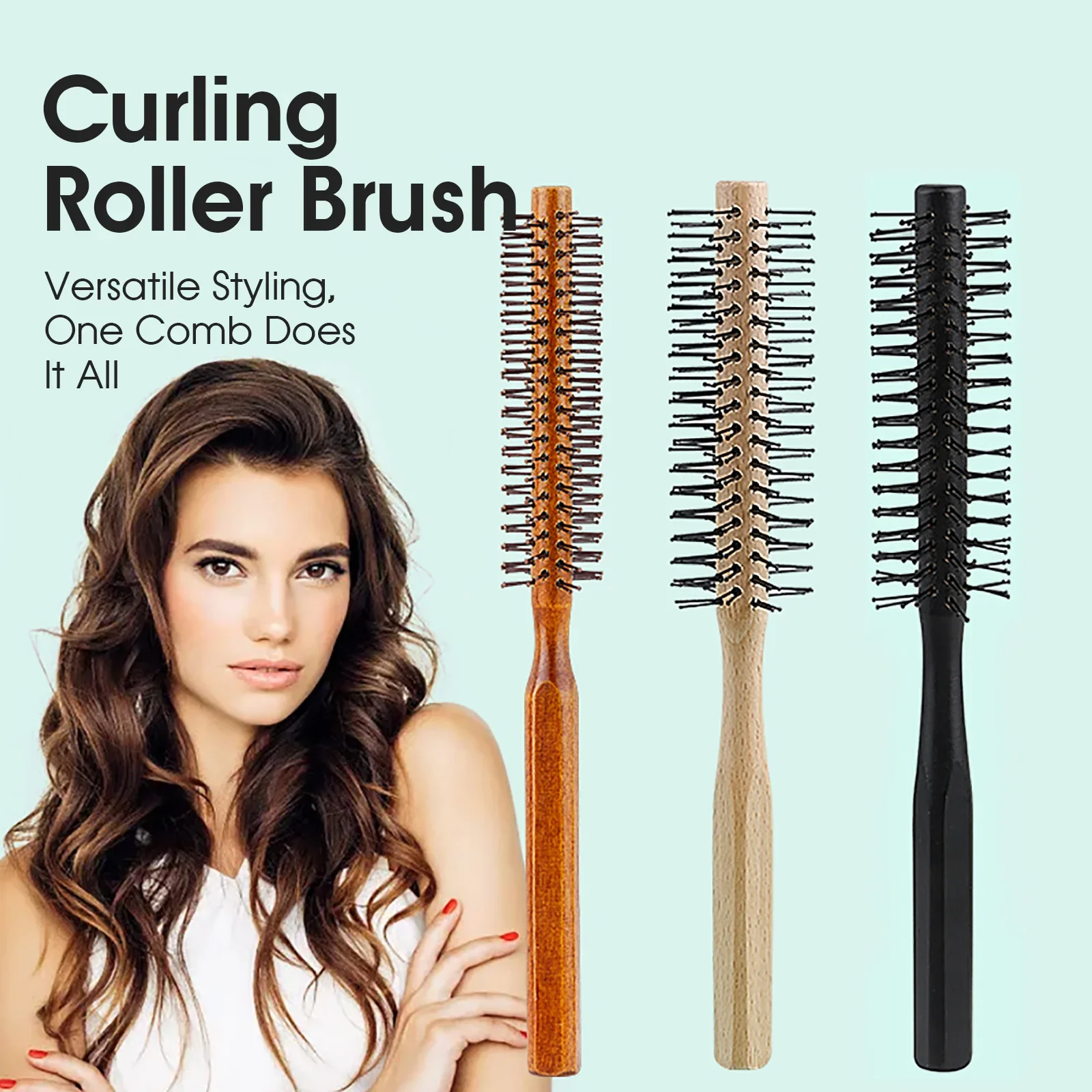 Fluffy Hair Root Straight Hair Multifunctional Comb For Men And Women Wooden Handle Nylon Teeth Circular Brush Curly Roller Comb