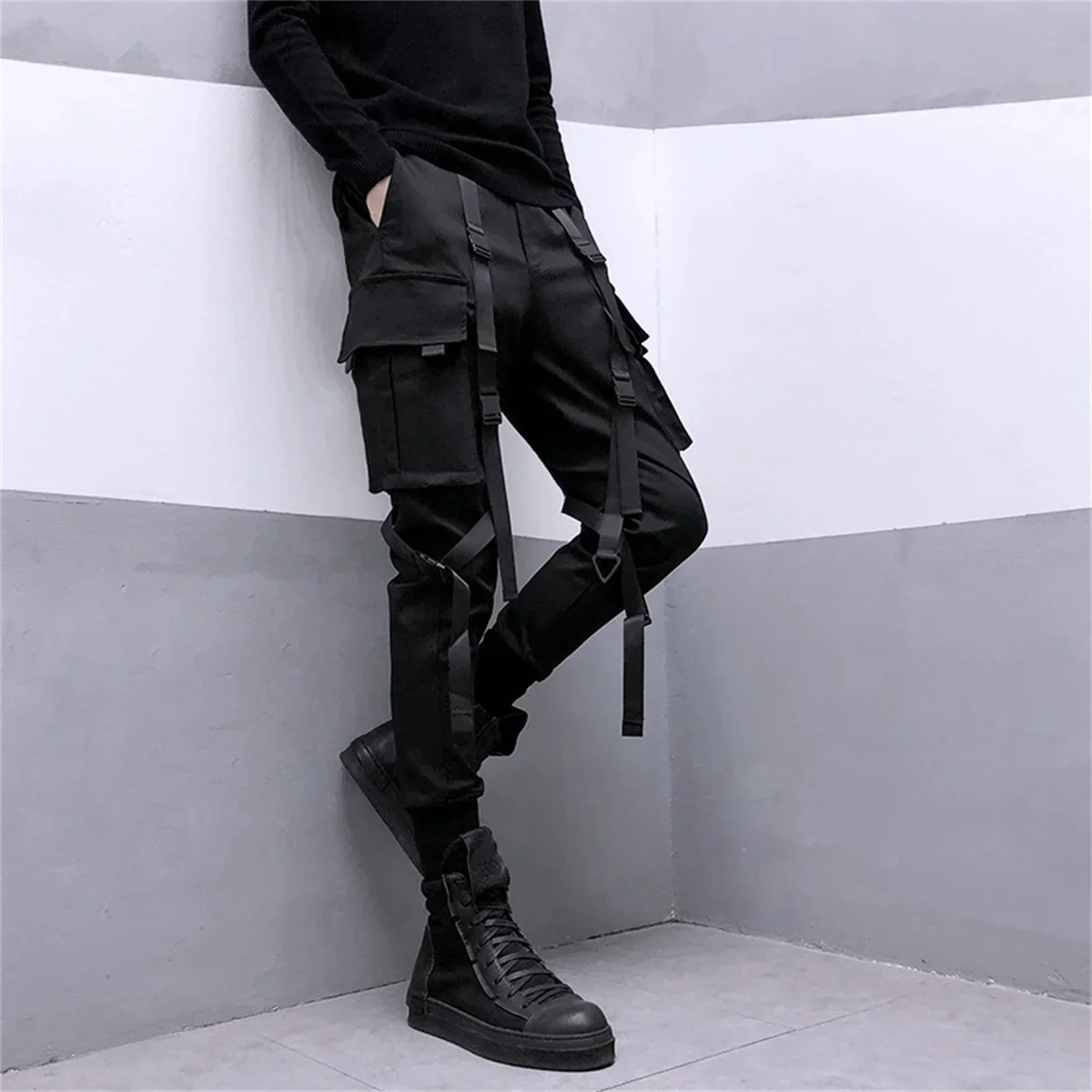 

2025 Cargo Pants Hip Hop Joggers Men Loose Harem Pants Multi-pocket Ribbon Men's Pants Trousers Streetwear Sport Pants for Men
