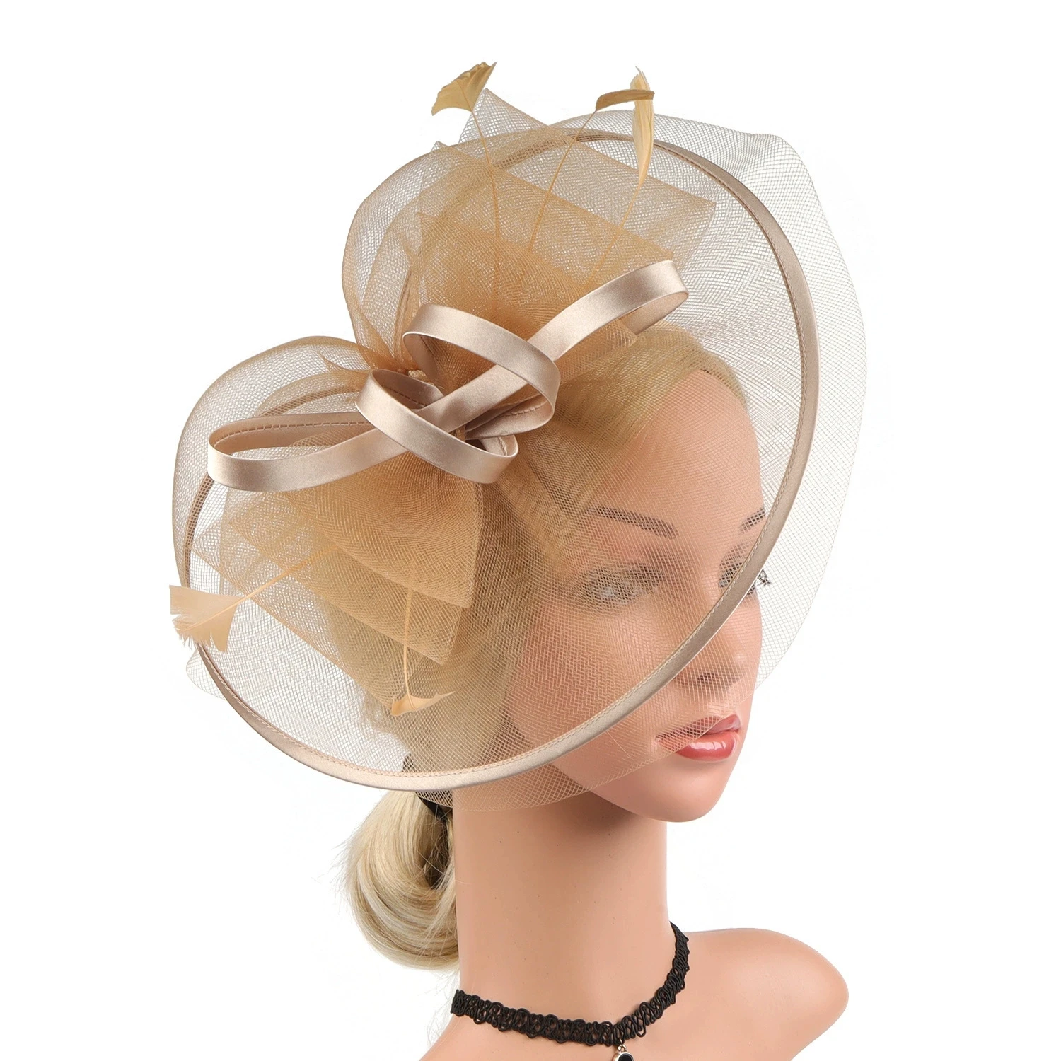 

Vintage Hair Drop Fascinator Hat Women Performance Headpiece with Feather Bridal Wedding Show Festival Hair Accessories