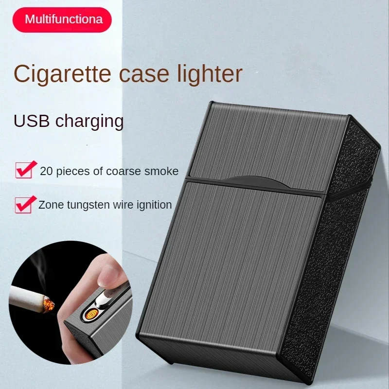 Cigarette Lighter Case for Men, USB Recarregável, Estojo Eletrônico, Portátil, Windproof, Acessórios para Fumar, Presente, 20 Cigarros, 2 em 1