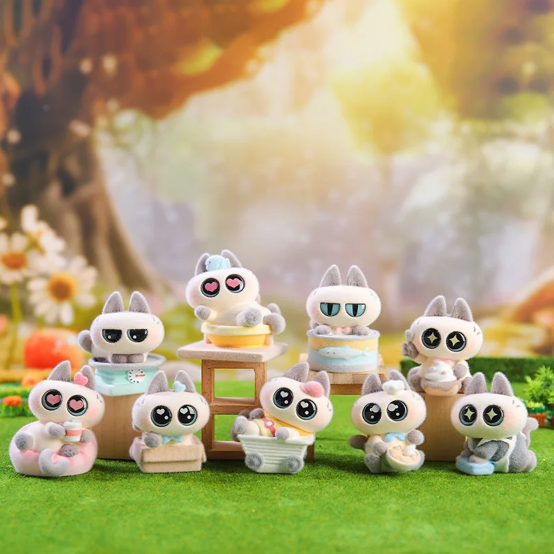 8 Pcs/Set New Kawaii Siamese Cat Flocking Blind Box Toys Figure Baby Doll Family Desktop Decoration Model Birthday Gift