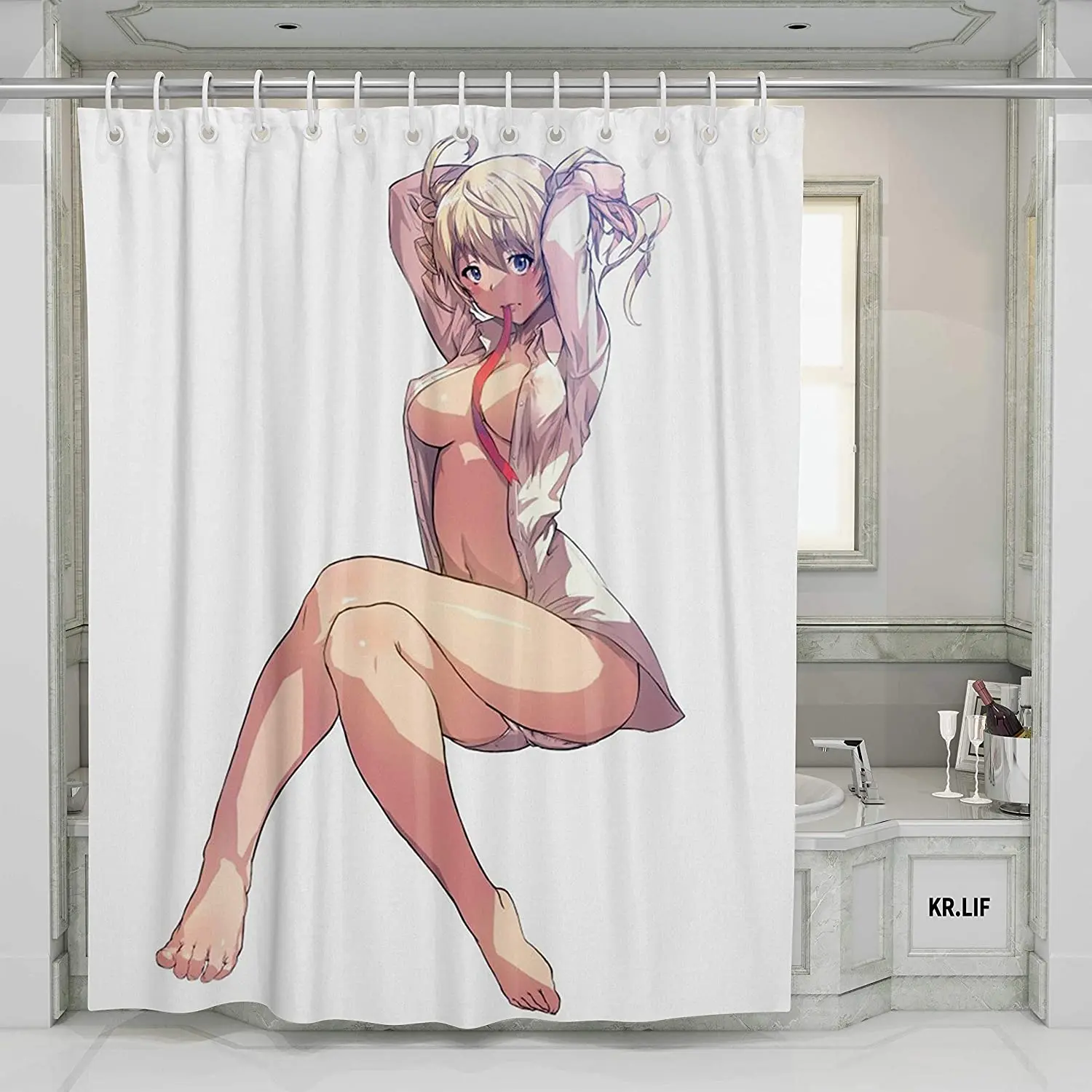 Anime Sexy Naked Pretty Girl Shower Curtain Fantasy Fairy Tale Sexy Woman Charming Girls Beautiful Woman Bathing Shower Curtain