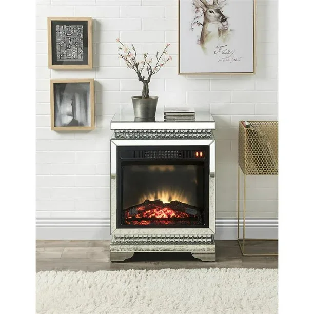 

Современная стеклянная мебель для спальни, отдельно стоящий электрический камин с имитацией пламени, зеркало и украшение из искусственного хрусталя