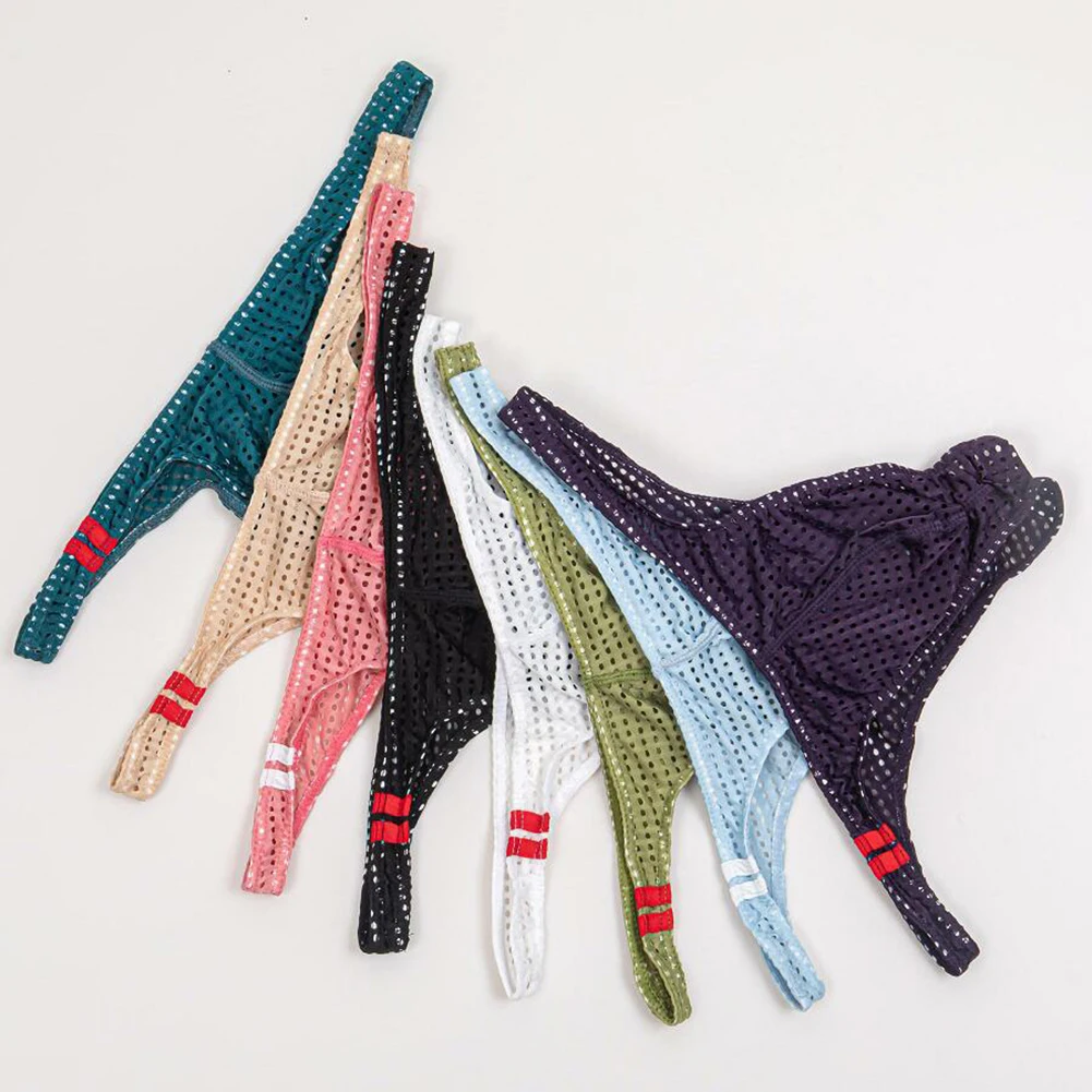 

Мужские однотонные дышащие сетчатые трусы-стринги с анатомическим мешочком, прозрачные, с низкой посадкой, полуоткрытые, мужское нижнее белье