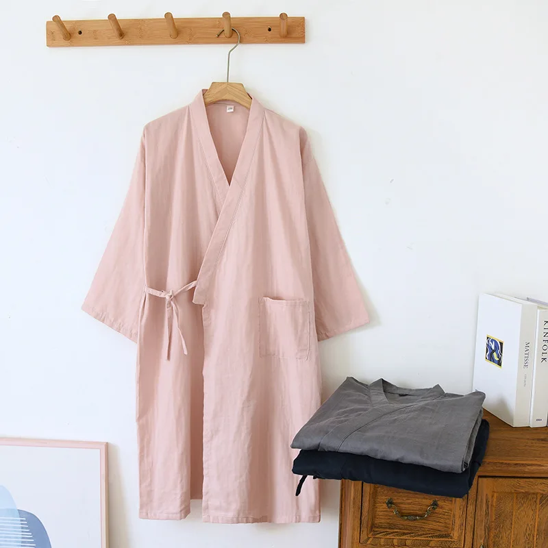 2026 Frühling und Herbst Neue Japanische Kimono-Robe für Paare, 100% Baumwolle, Bademantel für Männer und Frauen, Lockerer Dampfbad-Mantel – Detail 6