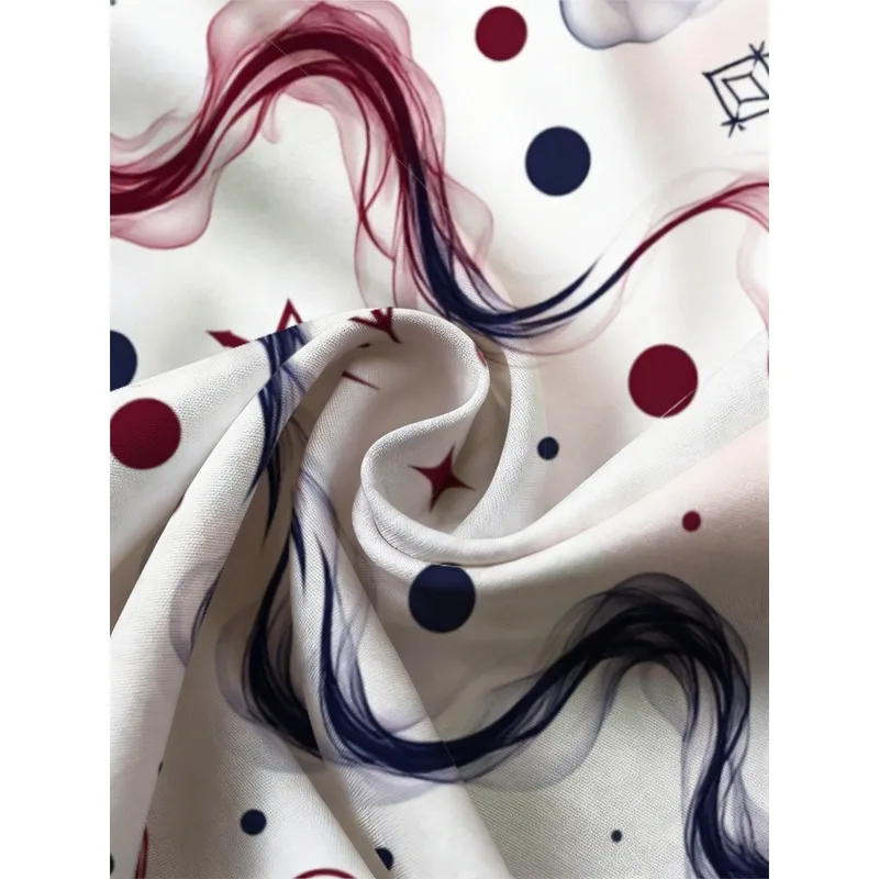 Men's Short Sleeve Shirt and Shorts Set，Lightweight polyester material，White background with red and blue wave design，Very suita - view 5