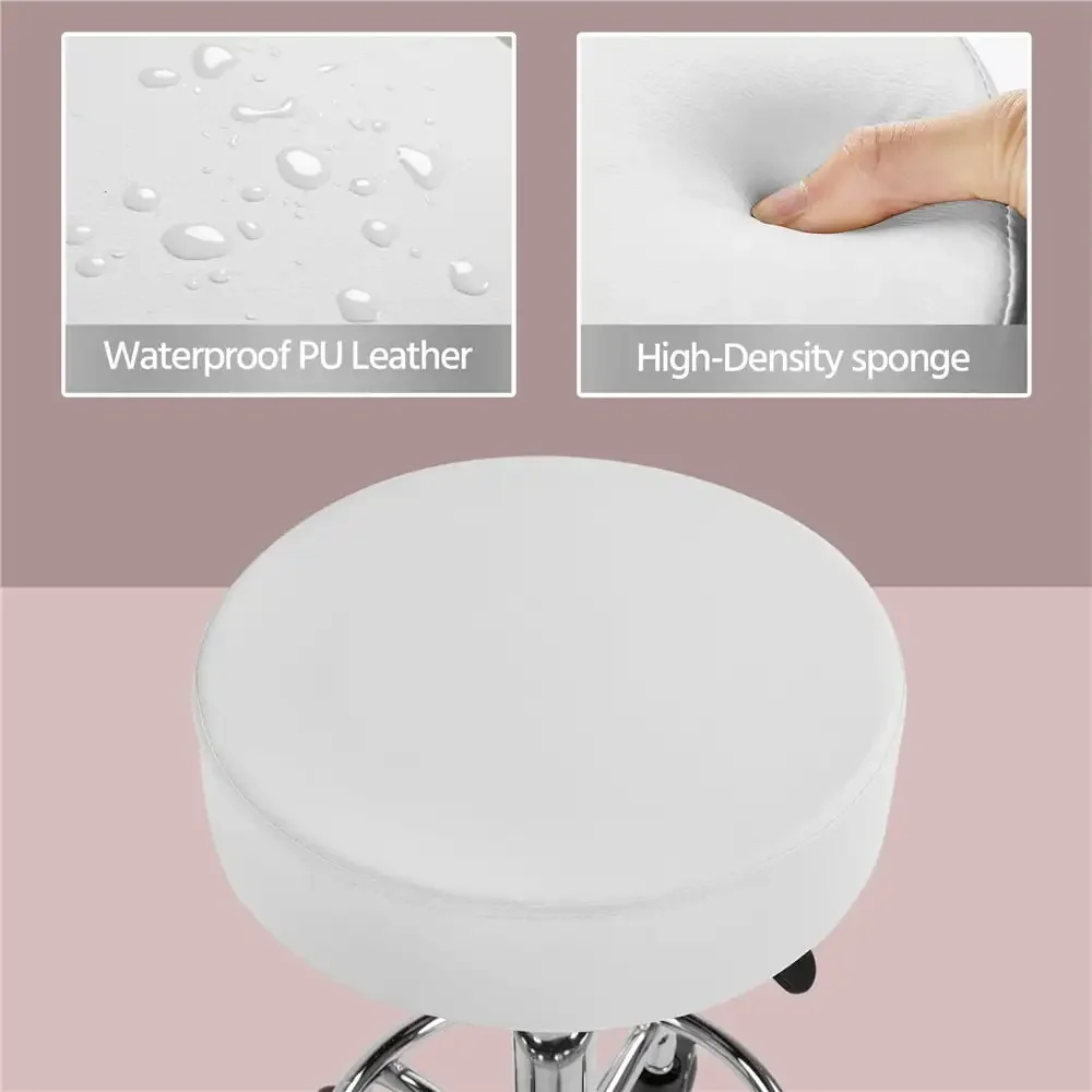 Tamborete de couro giratório ajustável, branco