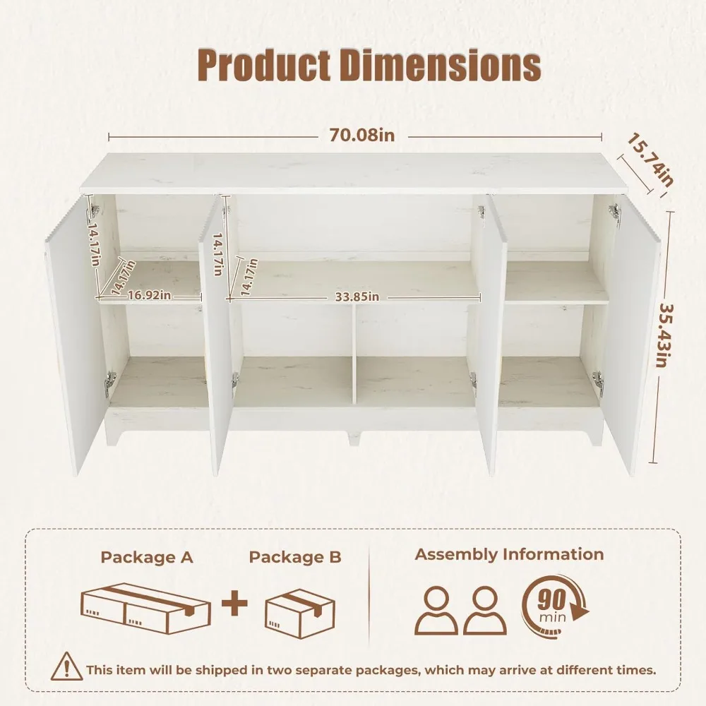 Tableware cabinet with storage cabinet, Bohemian style, living room entrance hallway, 70 inch modern groove cutlery cabinet