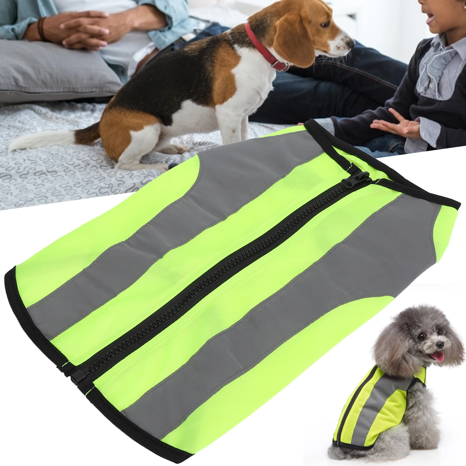 Pet Night Safety Clothing Glowing Jacket Lightweight Reflective Vest Zipper For Dogs Fluorescence