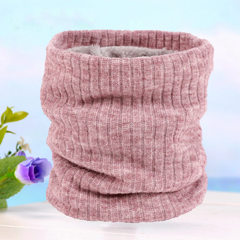 

Winter Knit Collar Scarf Double-Layer Fleece Lined Circle Neck Warmer Pink Soft Stretchy Scarf Windproof Classic Neck