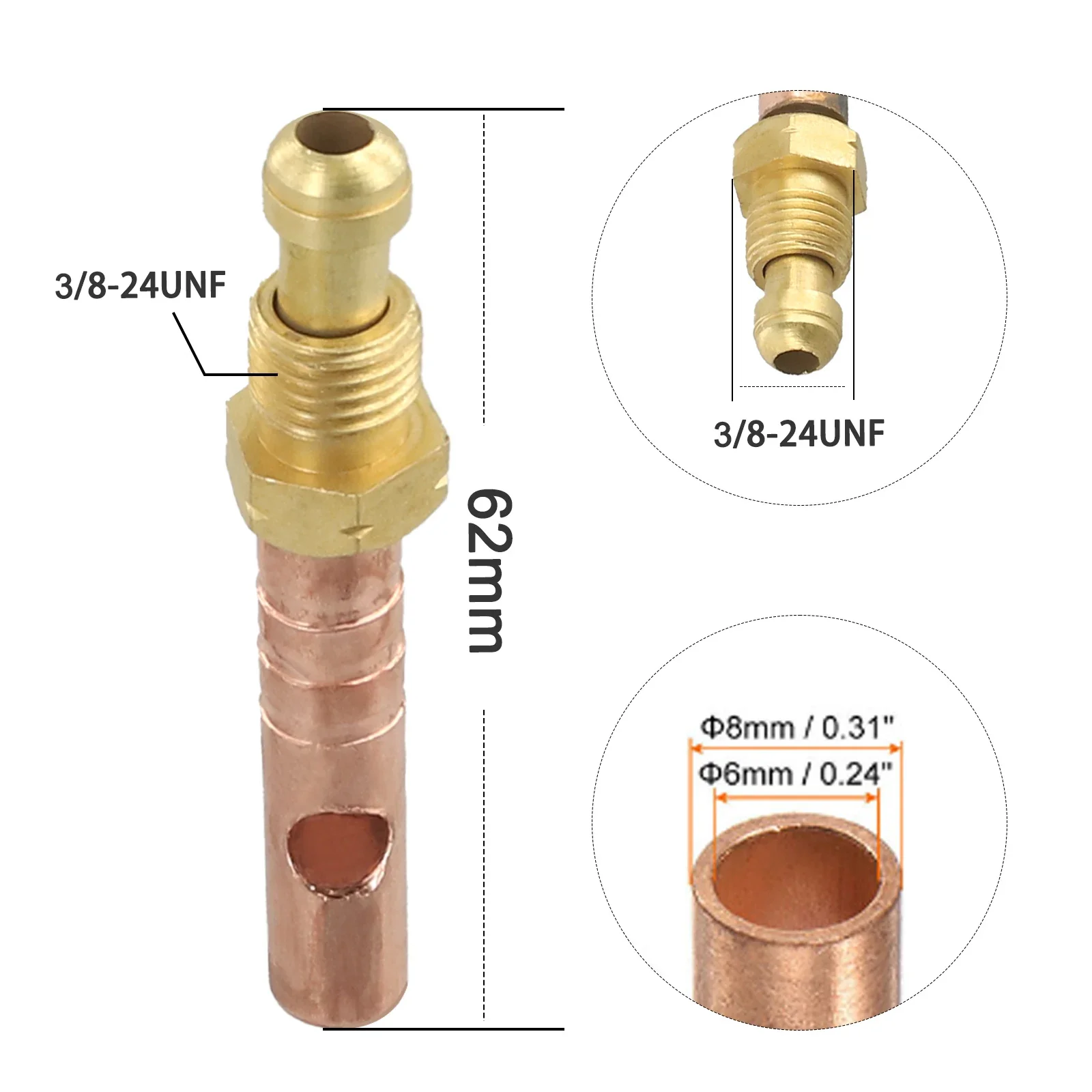 2pcs TIG Welding Torch Adapters Copper Connectors Compatible With For WP18 Torch Featuring 3/8 24UNF Thread For TIG Welding Use