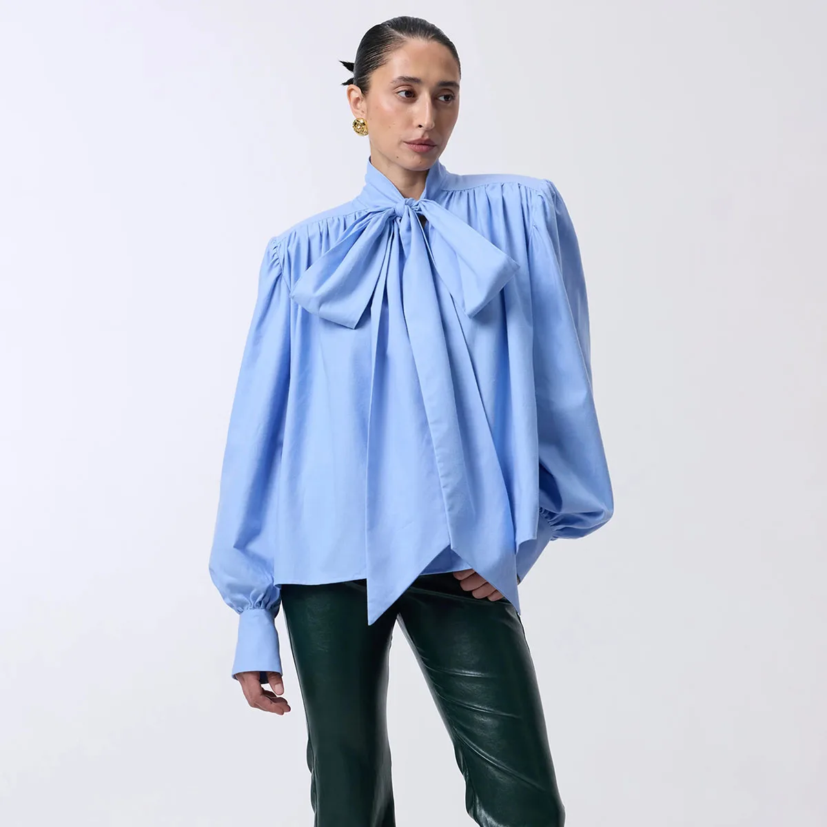 

Женская модная блузка BJTZ с завязками, однотонная, с длинным рукавом, повседневная, для офиса