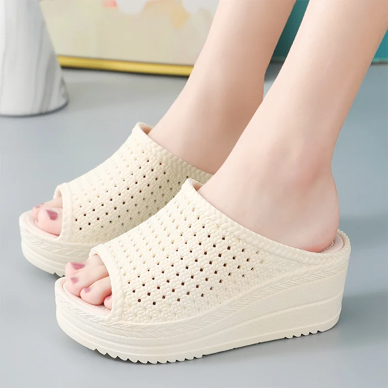 Women Shoes 2024 New Slippers High Heel Slippers Women Summer Sandals Wedge Women Sandals Thick Soled Casual Shoes PVC Material