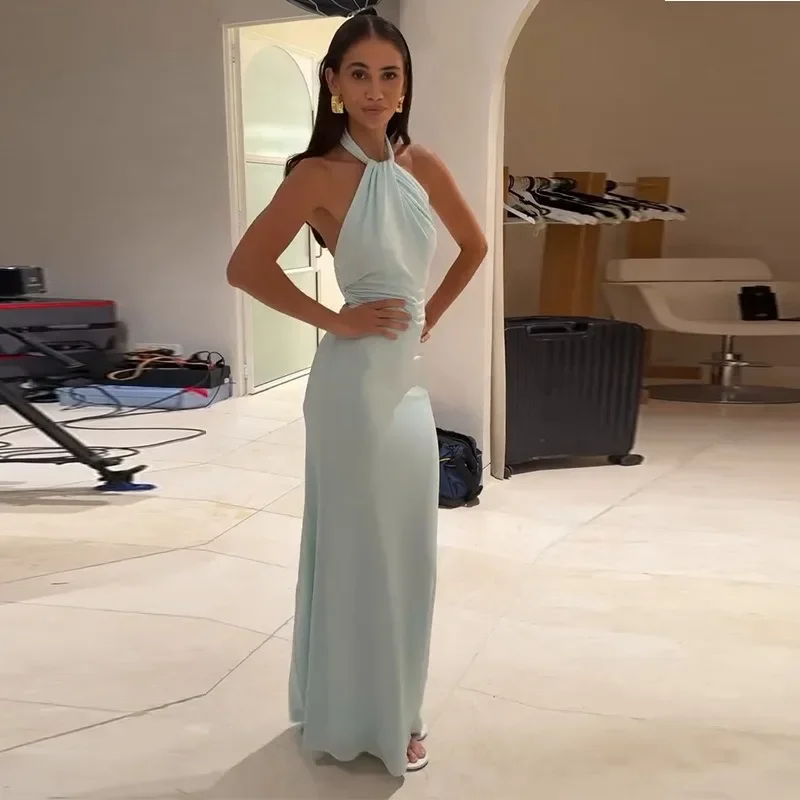 แขนกุด Halter คอ Backless ไหล่เย็น Mermaid เกสต์ Ruched Prom Party Club Going Out Maxi ชุดผู้หญิงยาวชุดเข้ารูป