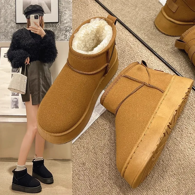 

Thick Bottom Snow Boots Men's Winter Warm Anti-Slip Fleece Lined Cotton Shoes Comfortable Short Tube Daily Wear Flat Heel