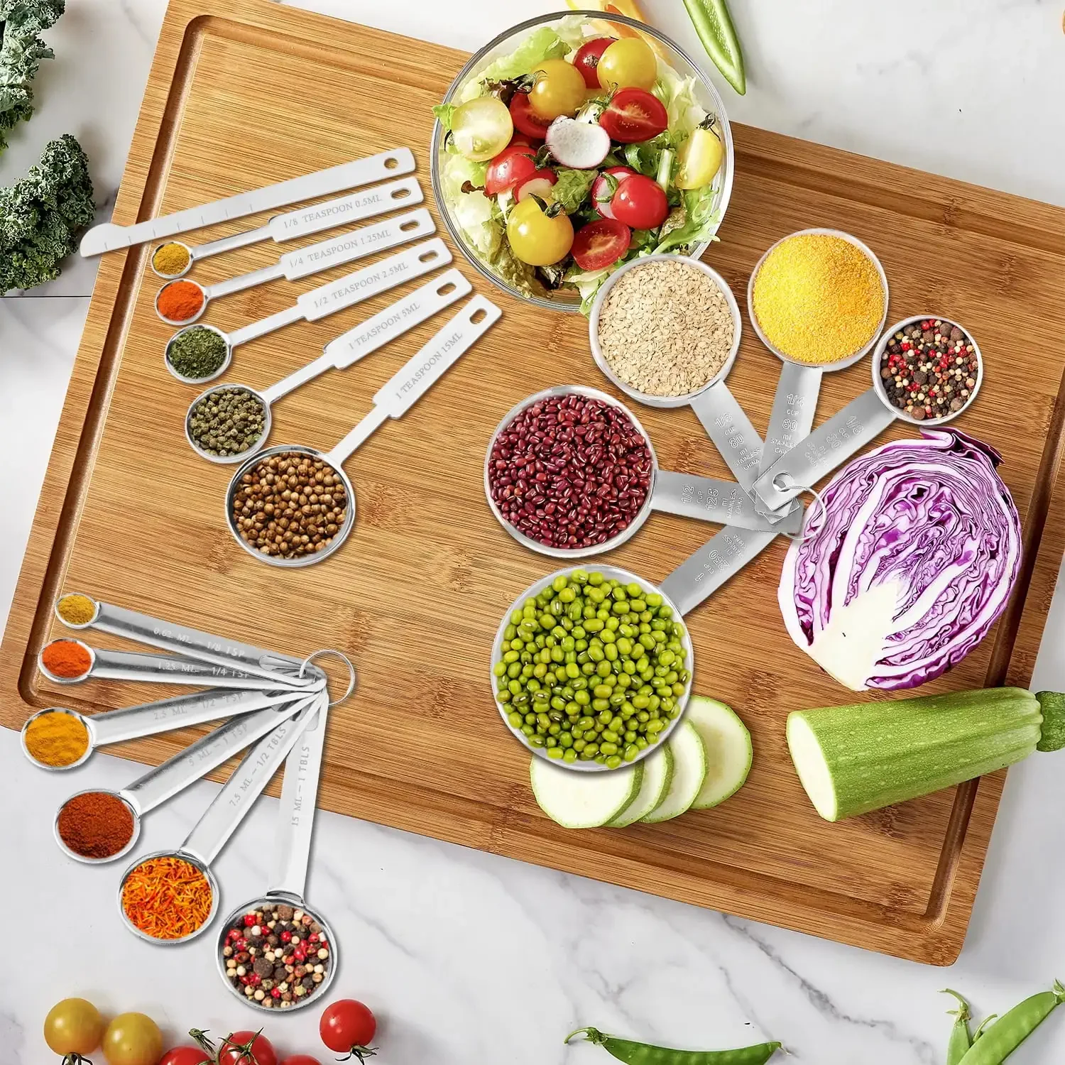 18ピースステンレス製計量カップとスプーンセット