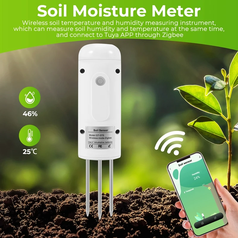 Tuya Zigbee Wireless Soil Moisture Meter Temperature Humidity Tester IP67 Waterproof  For Garden