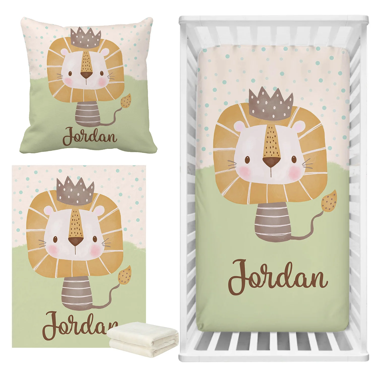 

LVYZIHO Cute Lion Bedding Set, Custom Name Cute Lion Bedding Set, Baby Shower Gift Bedding Set