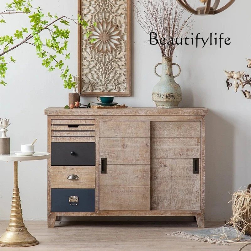 

American medieval solid wood storage cabinet household simple entrance decorative shoe cabinet