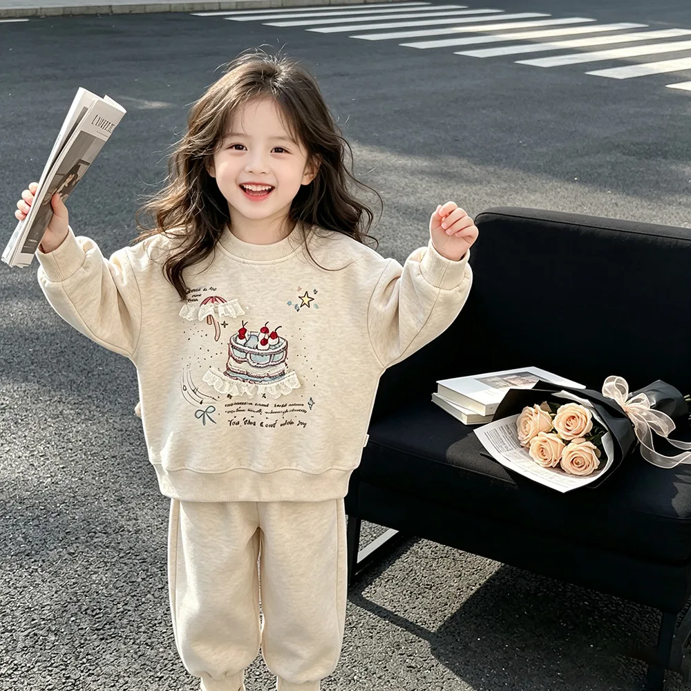 Europäisch-Amerikanische Mädchen-Sweatshirts 2026 Frühling Herbst Baby-Mädchen-Sweatshirts und Hosenanzug Niedlicher Print Pullover Oberteil Kleidung – Detail 14