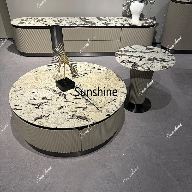 

Family villa round luxury stainless steel size high and low combination coffee table