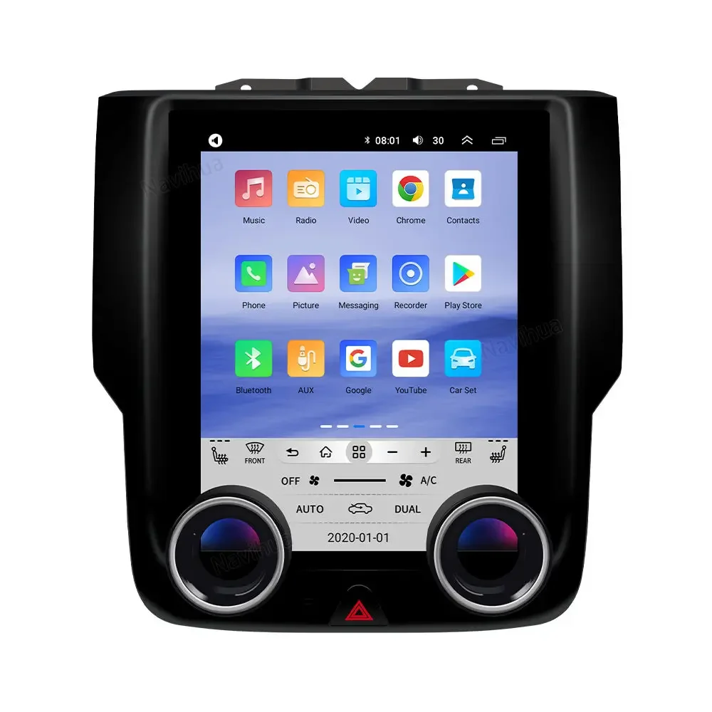 Navihua Android Car Radio With Dual Knob Tesla Style Vertical Screen Android Car Radio For Dodge RAM 2013-2018 Carplay Android