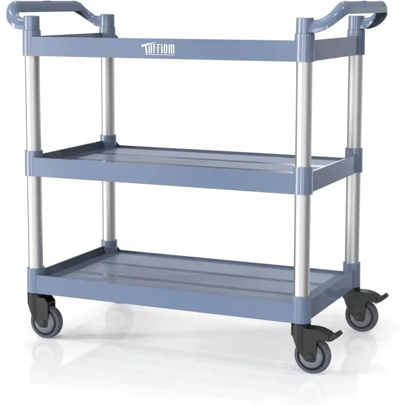 Plastic Service Utility Cart with Wheels,Heavy Duty 450lbs Capacity, 3-Tier Commercial Rolling, Ideal Restaurant, Foodservic